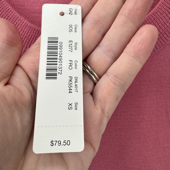 J Crew Sweater Womens XS Pink Merino Wool Knit Pullover 3/4 Sleeve Preppy NEW - Picture 4 of 9